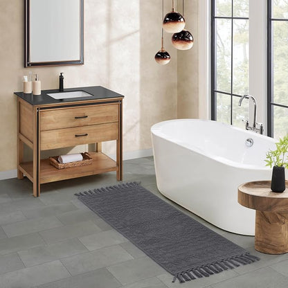 French Connection Nellore Bath Rugs, Woven and Beaded Bath Mats, Durable and Thick Bath Mats for Bathroom and Shower Rugs, 24" x 64", Charcoal