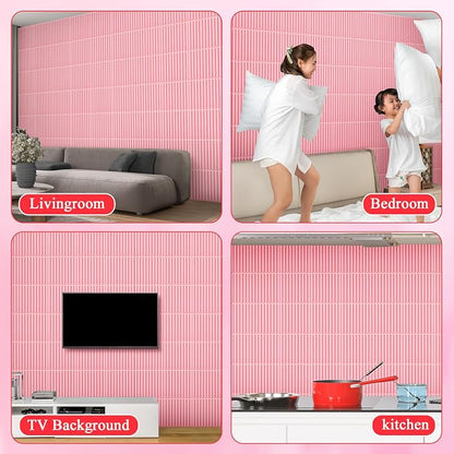 Nuanchu 32 Pcs 3D Wall Panels, 12"x12" PVC Fluted Tiles, Pink | Waterproof Accent Panels, Paintable Wall Tiles, for TV Background, Bedroom, Bathroom, Gaming Room, Cuttable Home DIY Decor