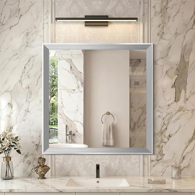 DESBING 30"x30" Silver Bathroom Mirrors for Over Sink | Tempered Glass, Metal Frame, Rectangle Vanity Wall Mirror for Bathroom, Living Room, Bedroom, Horizontally or Vertically