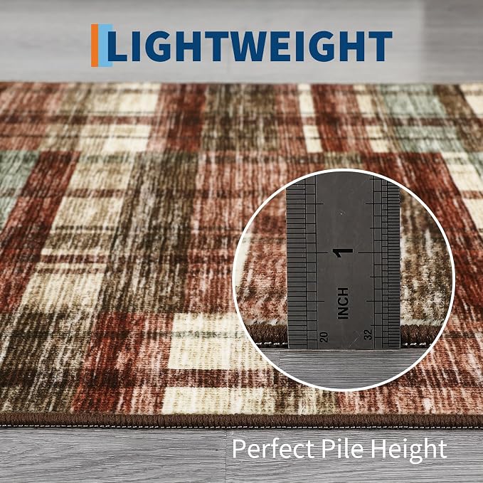 Living Room Rug 8x10 Area Rugs for Living Room Christmas Washable Rug Non Slip Modern Plaid Throw Rugs Low Pile Area Rugs for Bedroom Stain Resistant Carpet for Classroom Office Red 8'x10'