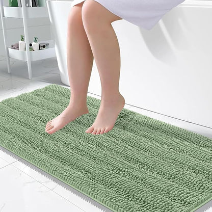 OLANLY Thick Large Bathroom Rugs 50x30, Chenille Bath Rugs, Sage Green | Absorbent Striped, Rubber Backing, Machine Wash Dry, Bath Mats for Bathroom Floor, Tub and Shower, Home Decor Accessories