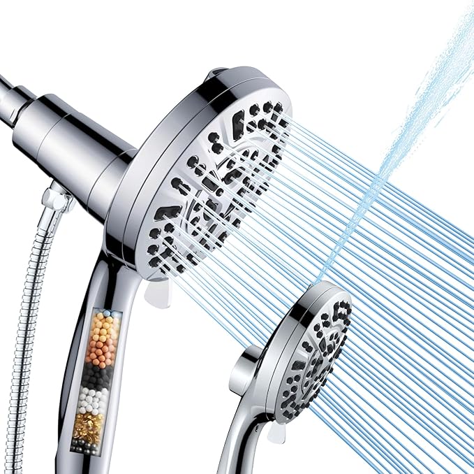 Filtered Shower Head with Handheld, Magnetic Adjustable, Chome | High Pressure 9 Spray Modes, 10-Stage Water Filtration System, Anti-Clog Nozzles, 60-Inch Long Hose