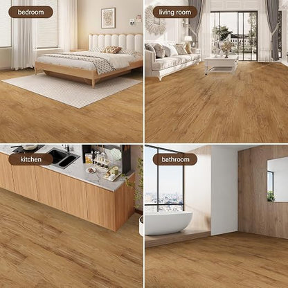 INMOZATA 36 Pack Peel and Stick Vinyl Flooring Waterproof Floor Tile | 54 Sq.Ft, Heat-resistant, Wood Grain Self Adhesive Flooring for DIY Bedroom Living Room Bathroom Kitchen (Smoked Brown)