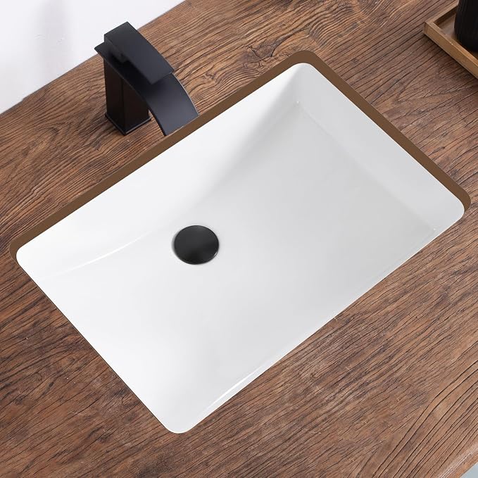 24 Inch Undermount Bathroom Sink White Ceramic Rectangular Under Counter Bathroom Sink for Cabinet Porcelain Vanity Sinks,Overflow Type (23.8"x16.3")
