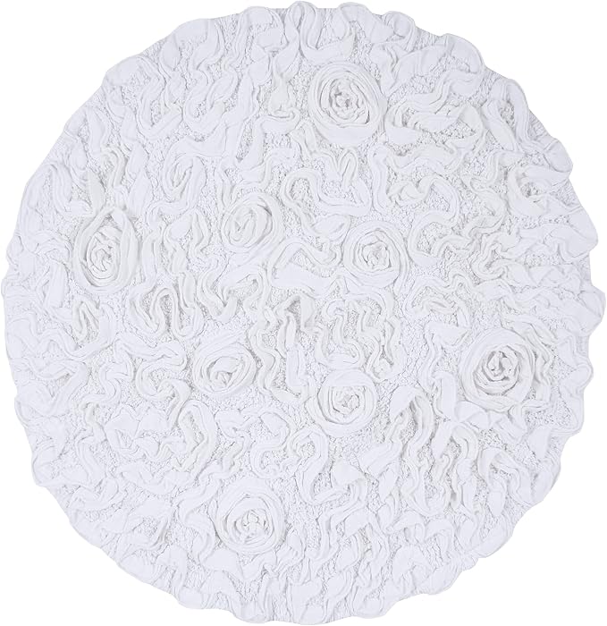 Home Weavers Bell Flower Collection 100% Cotton Tufted Bath Rugs, Extra Soft and Absorbent Bath Rugs, Non-Slip Bath Mats, Machine Washable, Bath Mats for Bathroom Floor and Tub, 30" Round, White