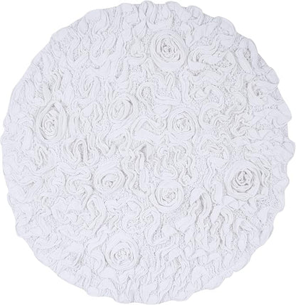 Home Weavers Bell Flower Collection 100% Cotton Tufted Bath Rugs, Extra Soft and Absorbent Bath Rugs, Non-Slip Bath Mats, Machine Washable, Bath Mats for Bathroom Floor and Tub, 30" Round, White