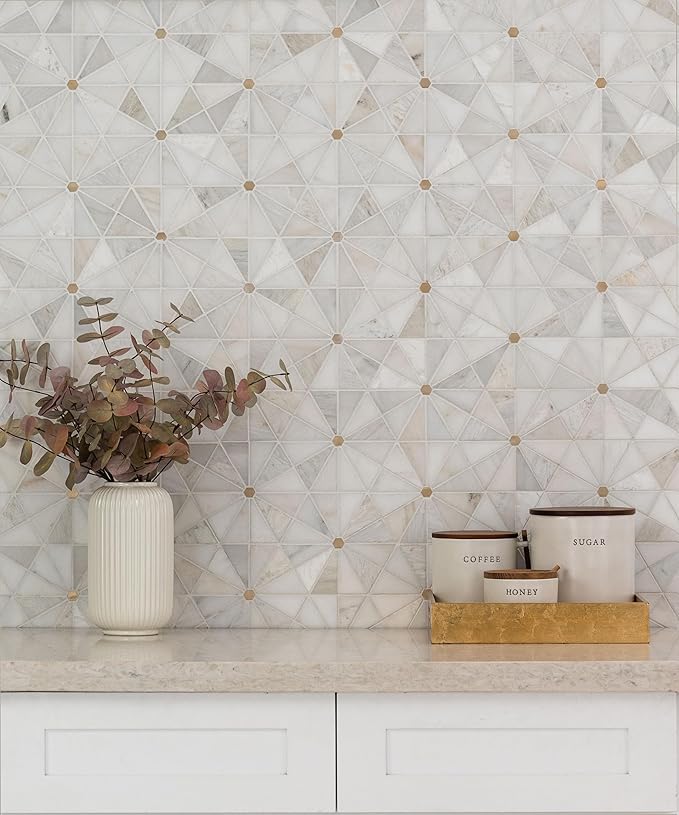MSI Elegante Pinwheel Gold 10 in. x 12 in. Natural Stone Mosaic Tile, Mesh-Mounted, for Kitchen Backsplash, Bathroom, Floor, Shower, and Accent Wall