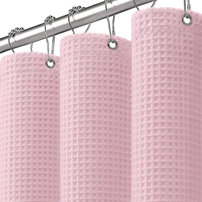 Pink Waffle Weave Shower Curtain - Cotton Fabric Texture Heavyweight Shower Curtain for Bathroom,Washable,72Wx72L