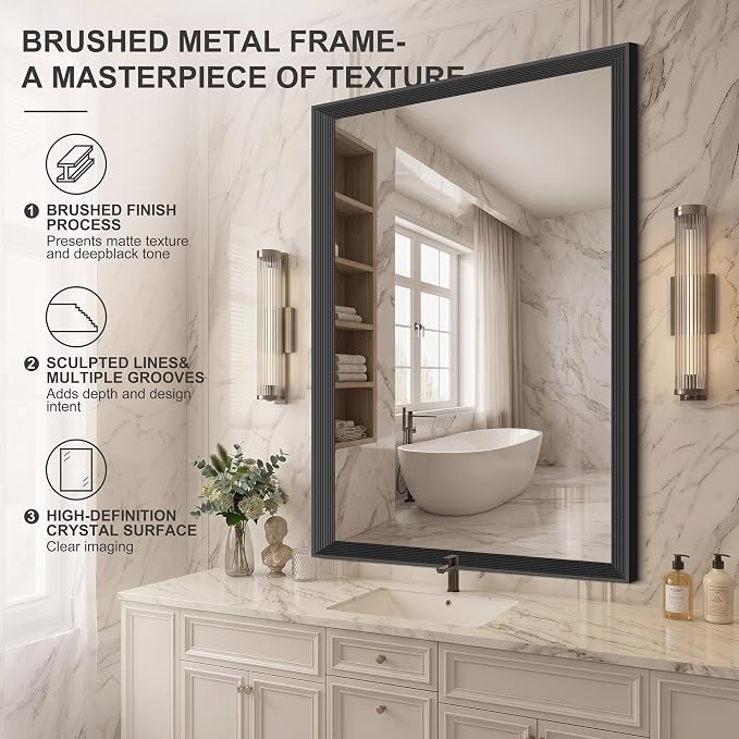 DESBING 36"x48" Black Bathroom Mirrors for Over Sink | 3MM Tempered Glass, Metal Frame, Rectangle Vanity Wall Mirror for Bathroom, Living Room, Bedroom, Horizontally or Vertically