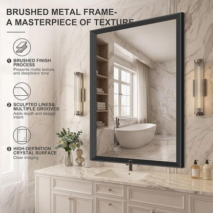 DESBING 36"x48" Black Bathroom Mirrors for Over Sink | 3MM Tempered Glass, Metal Frame, Rectangle Vanity Wall Mirror for Bathroom, Living Room, Bedroom, Horizontally or Vertically