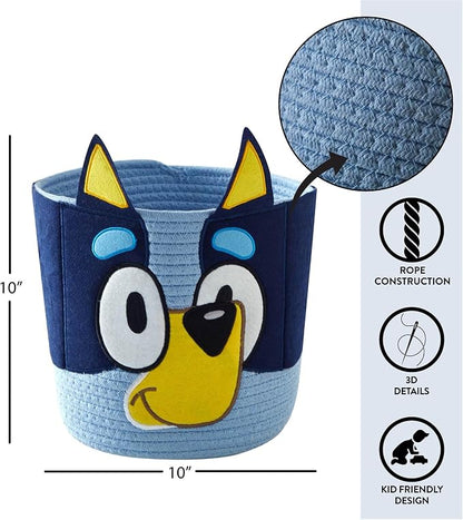 Bluey Figural Rope Storage Basket,10" H x 10" W, Decorative and Functional Organizer for Kids Room or Nursery