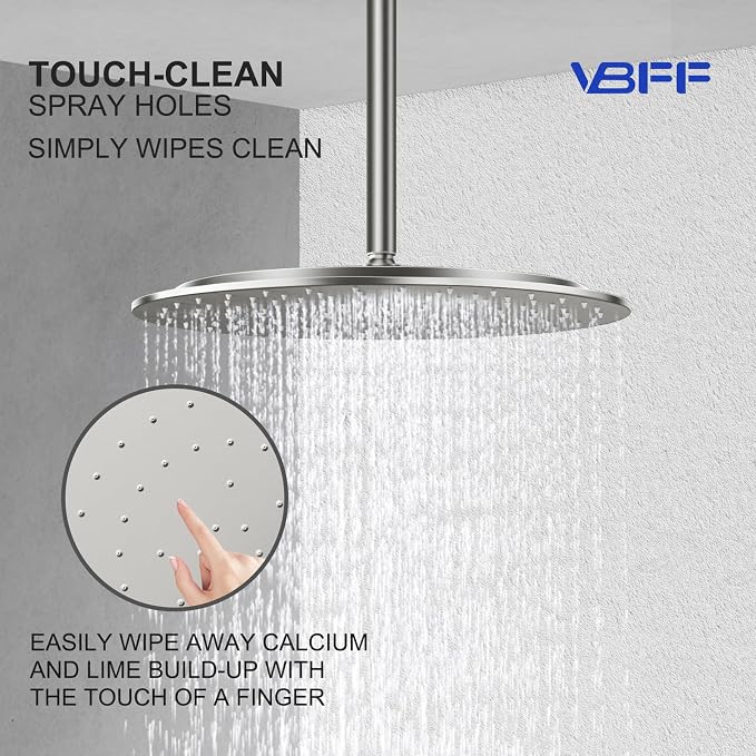 VBFF-Shower Head,rain shower head, 16 inch- Round Shower Head, 1.8 GPM Flow Rate, rainfall showerhead,VBFF14 (Brushed Nickel)