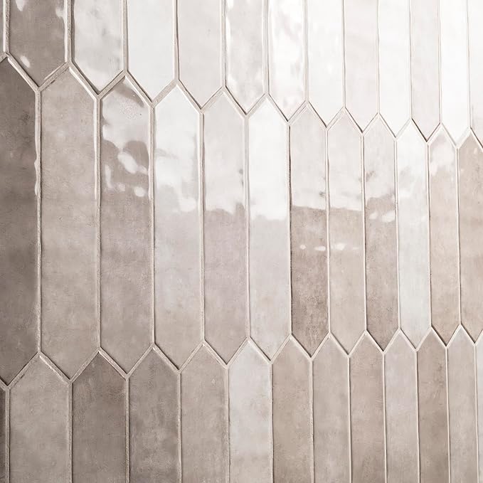 M S International Renzo Sterling Glossy Ceramic Picket Wall Tile for Bathroom, Kitchen Backsplash, Accent Wall, and Shower - Sample