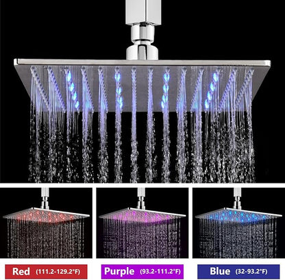 Aolemi Ceiling Shower Faucet Set with Handheld 16" LED Head Polish Chrome | Handheld Spray,16 Inch Rain LED Head,Shower Valve and Trim Kit,All Metal,Ceiling System,Bathroom Mixer