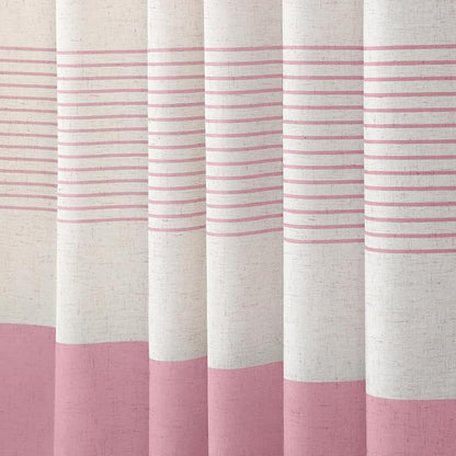 Pink Boho Linen Striped Shower Curtain with Tassel 72" W X 72" L | Boho Farmhouse Shower Curtains with Linen Texture for Bathroom Decor