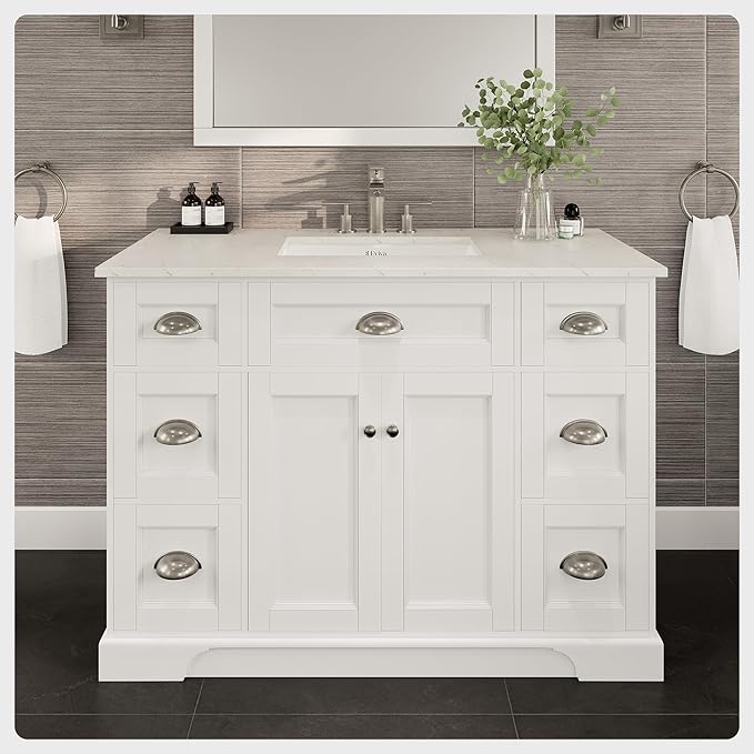 Eviva Epic 48 in. SS White Bathroom Vanity with White Carrara Quartz Countertop