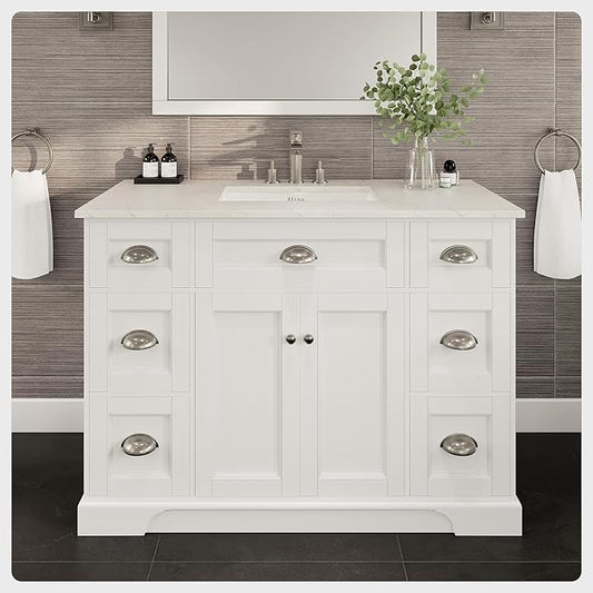 Eviva Epic 48 in. SS White Bathroom Vanity with White Carrara Quartz Countertop