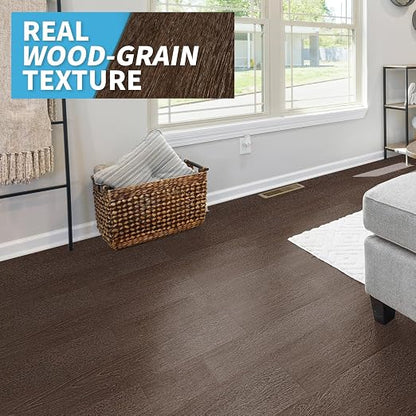 Art3d 12-Pack Wood Texture Peel and Stick Vinyl Flooring Tiles, Brown Stone | 18 & 54 sq.ft Options, Rigid Surface Hard Core, Waterproof, Self-Adhesive, Impact Resistant, Fit Indoor Household Spaces