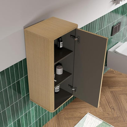Floating Bathroom Side Cabinet, Wall Mounted Modern Cabinet, Large Storage for Small Space, Apartment, Hotel, Natural Oak - Camellia Collection