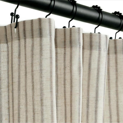 Farmhouse Striped Shower Curtain - Extra Long 72x84 Inches, Linen Blend Fabric, Breathable & Machine Washable, Rustic Taupe for Bathroom Decor (Hooks/Liner Not Included)