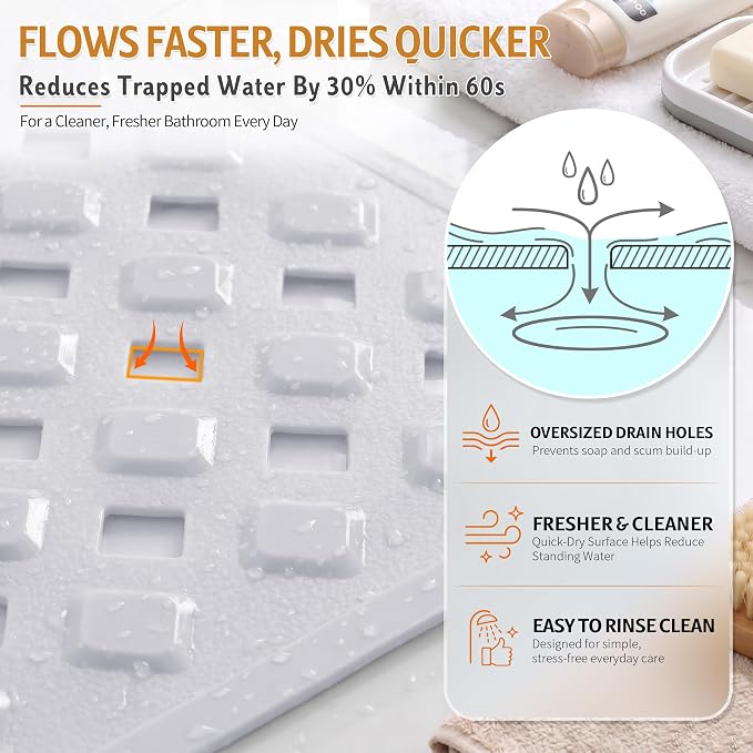Yimobra Shower Mat, Bathtub Mat Non Slip, Big Drain Holes, 28x16, White | Strong Suction Cups, Anti Slip Bath Tub Mat for Inside Shower, Machine Washable Fast Drying, Bathroom Essentials