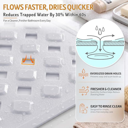 Yimobra Shower Mat, Bathtub Mat Non Slip, Big Drain Holes, 28x16, White | Strong Suction Cups, Anti Slip Bath Tub Mat for Inside Shower, Machine Washable Fast Drying, Bathroom Essentials