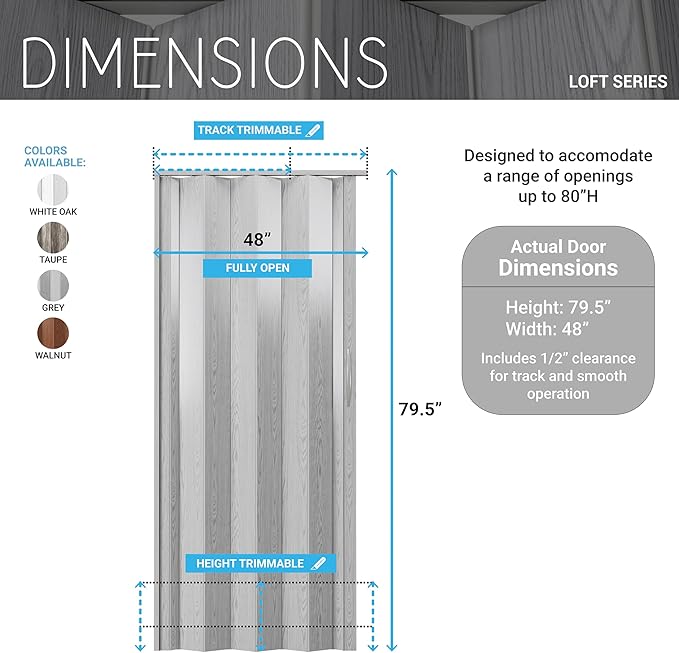 48" x 80" Premium Foldable Accordion Door,Heavy Duty,Walnut | Foldable accordion doors w/ double‑walled heavy‑duty panels, ideal as interior room dividers for privacy, space‑saving design