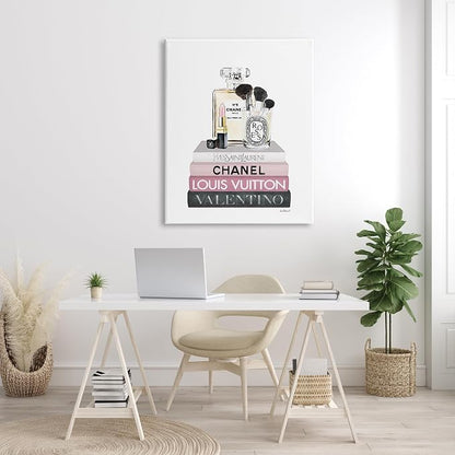 Stupell Industries 'Cosmetics on Pink Books'| Canvas Art | Stupell Industries | 36 x 48 Inches, Easy to Hang and Sturdy, Made in USA, by Amanda Greenwood