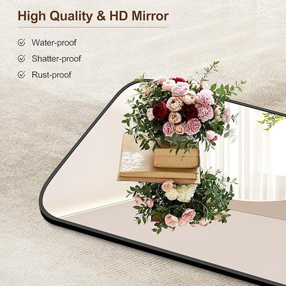COFENY Bathroom Mirror, 36x40 inch Large Black Rectangle Wall Mounted Mirror with Thin Frame, Bathroom Vanity Mirrors for Over Sink, Entryway, Living Room, Bedroom