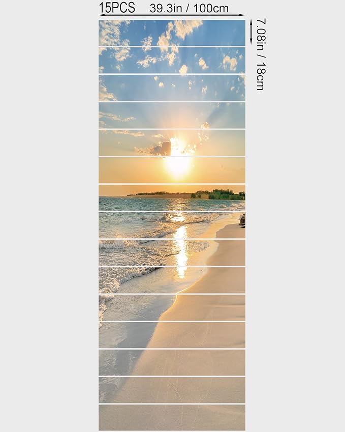 FLFK Sunrise Coast Stair Stickers - Set of 15, Peel and Stick Stair Riser Decals, 39.3"x7.08"