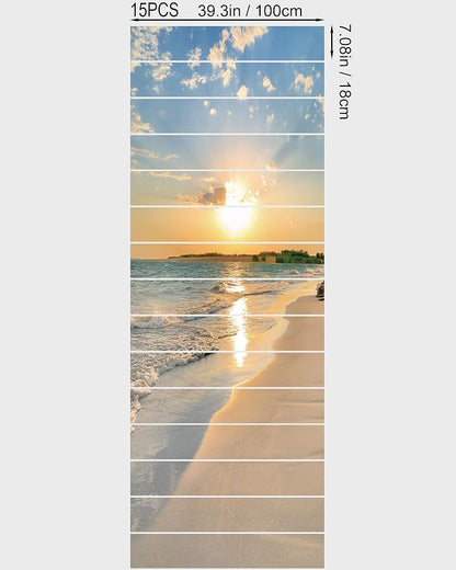 FLFK Sunrise Coast Stair Stickers - Set of 15, Peel and Stick Stair Riser Decals, 39.3"x7.08"
