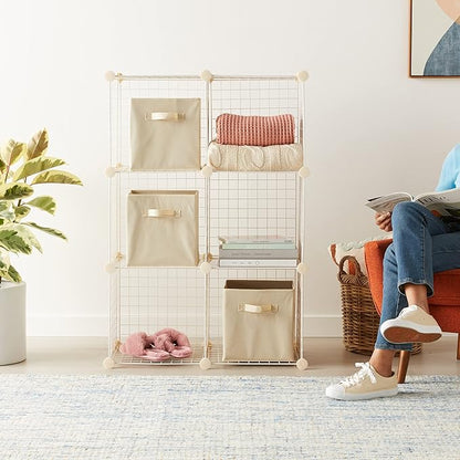Amazon Basics 6 Cube Wire Grid Storage Organizer, Stackable Storage Cubes, Modular Closet Organizer Shelves, 14.6" D x 30.3" W x 44.8" H, White
