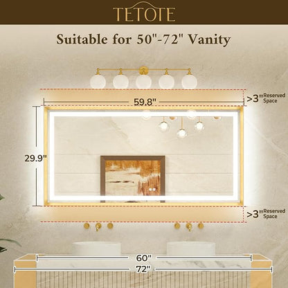 60 x 30 Large Bathroom Mirror Brushed Nickel Metal Frame Frontlit & Backlit Vanity Mirror 3 Colors White/Warm/Natural Stepless Dimmable Anti-Fog Bathroom Mirrors for Vanity Wall-Mounted