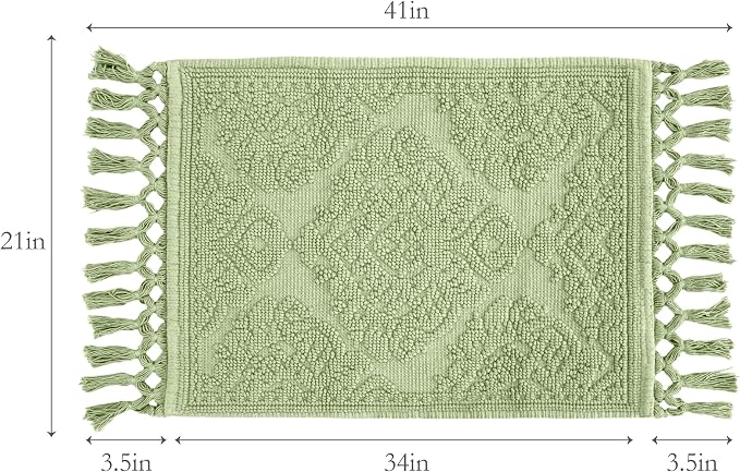Jean Pierre - Ricardo Bath Mat, Woven Fringe Bathroom Rugs, 100% Cotton, Premium Bathroom Decor - Measures 21" x 41" - Sage Green