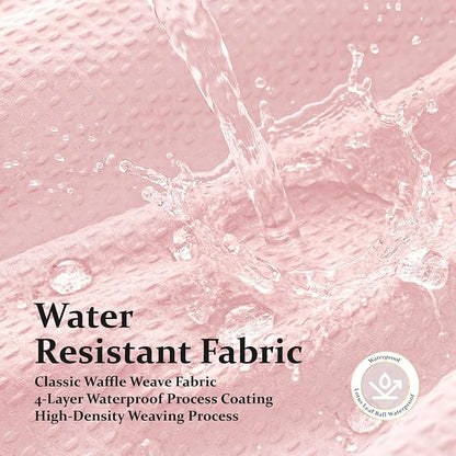 Stall Waffle Shower Curtain 256 GSM Heavy Fabric 48x72 Pink | 48 Inch Wide, Thick Cloth, Weighted Hem, Water Repellent, Hotel Luxury Polyester Shower Curtain Set for Bathroom 8 Hooks