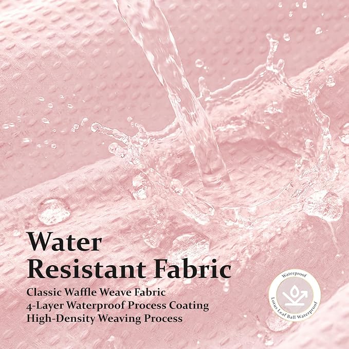 Extra Wide Waffle Shower Curtain 256 GSM Fabric 84x72 Pink | 84 Inch Wide, Thick Cloth, Weighted Hem, Water Repellent, Hotel Luxury Polyester Shower Curtain Set for Bathroom 14 Hooks