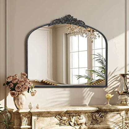 Micasso Vintage Black Arched Mirror: 36"x29" Baroque Antique Wall Mirror | Traditional Ornate French Decorative Wall Mirror for Bedroom/Bathroom/Entryway/Hallway/Dresser/Vanity/Mantel/Nightstand