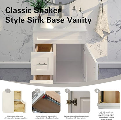30" Shaker Bathroom Vanity Sink Base with Drawers (Ready-to-Assemble) (Vanity Base in White Shaker)