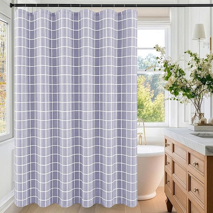 Fabric Shower Curtains for Bathroom-Cloth Modern Farmhouse Shower Curtain | 70"Wx72"L Lavender Faux Linen Grid Minimalist Simple Neutral Guest Bathroom Decor-Textured Geometric Plaid Machine Washable