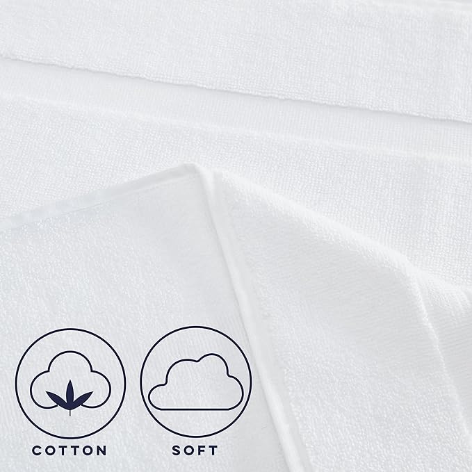 Casual Living White Cotton Bath Mats Set of 2 Towel Mats for Bathroom Floor Banded Rugs Soft Absorbent Ring Spun Cotton Washable Essentials Bathroom Shower Accessories, 34-inch x 21-inch, White