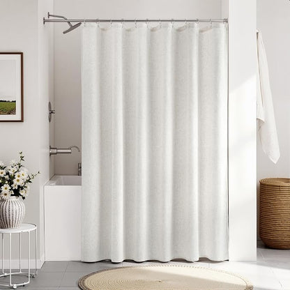 90 Inch Boho Linen Long Shower Curtain,Country Farmhouse Rustic Bath Decor Shower Curtains Neutral Cloth Weighted Textured Fabric Bath Curtain with Hooks,72x90
