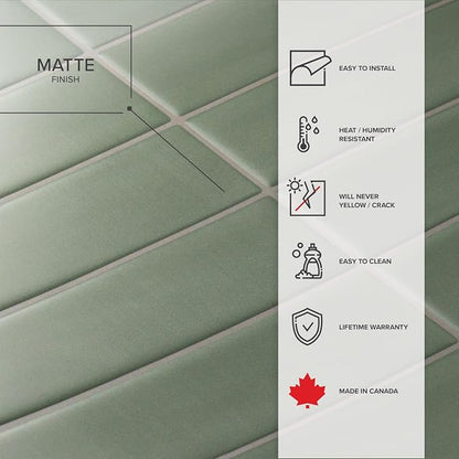 Smart Tiles Peel and Stick backsplash, Stacked Olive Green, 11.43"x9" | Pack of 5 (3.5 sq ft), Matte, Heat/Moisture Resistant, Low VOC, Kitchen/Bathroom, Renter Friendly, Made in Canada