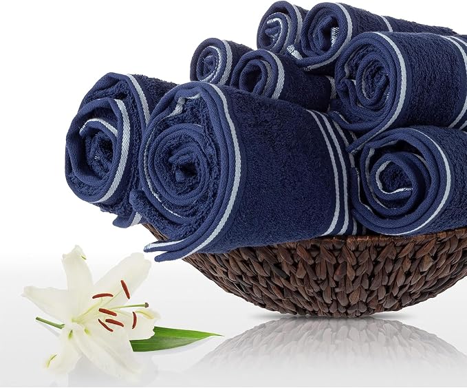 Lavish Home 8PC Bathroom Towels Set - 575GSM 100% Cotton Bathroom Essentials with 2 Bath Towels, 2 Hand Cloths, 2 Wash Cloths, and 2 Fingertip Fabric for Shower, Gym, Dorm and Spa (Navy)