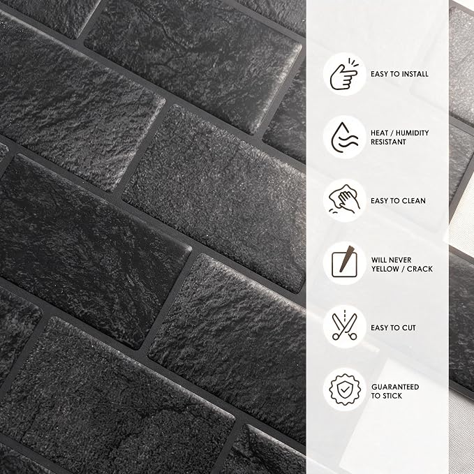 Peel and Stick Subway Tiles, Matte Black Self-Adhesive Backsplash