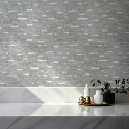 StyloVue 20 Sheets Peel and Stick Backsplash for Kitchen, Slate Gray with Metal Silver Look Stick on Tile Upgrade Your Kitchen Backsplash, RV, Fireplace