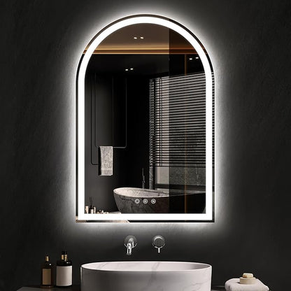 Arched LED Mirror for Bathroom 24"x36"- Frameless Lighted Bathroom Mirror with Lights, Fogless, Dimmable, 3 Color Changing, Shatterproof, Touch Sensor