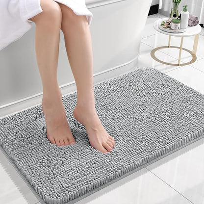 OLANLY Small Bathroom Rugs 24x16, Extra Soft Absorbent Chenille Bath Rugs | Light Grey, Quick-Drying Rubber Backing, Machine Washable Bath Mat for Bathroom Floor, Tub and Shower, Home Decor Accessories