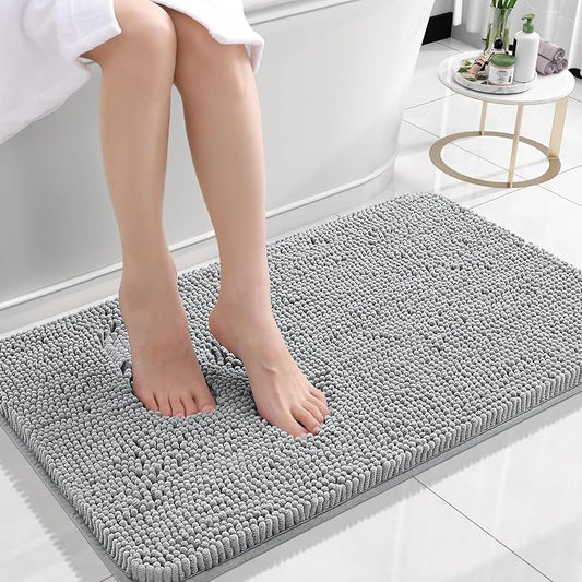 OLANLY Small Bathroom Rugs 24x16, Extra Soft Absorbent Chenille Bath Rugs | Light Grey, Quick-Drying Rubber Backing, Machine Washable Bath Mat for Bathroom Floor, Tub and Shower, Home Decor Accessories