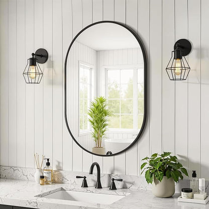 Black Oval Bathroom Mirror for Wall, 20"x30" Bathroom Vanity Mirror | HD Shatterproof Glass, Metal Framed, Oval Vanity Mirrors for Bathroom, Bedroom, Living Room, Entryway, Horizontal or Vertical