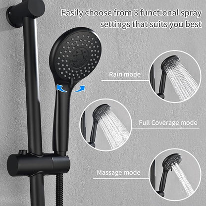 Taplong 26" Shower Slide Bar with 3-Spray Handheld Shower Head, Shower Faucets Sets Complete Wall Mount Shower Valve and Trim Kit with Long Hose and Height Adjustable Spray Holder, Matte Black,06161B